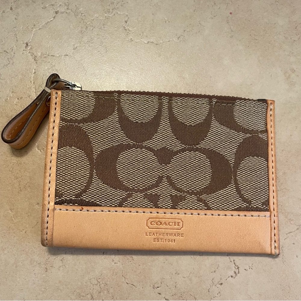 Coach Signature Brown and Tan Card Wallet